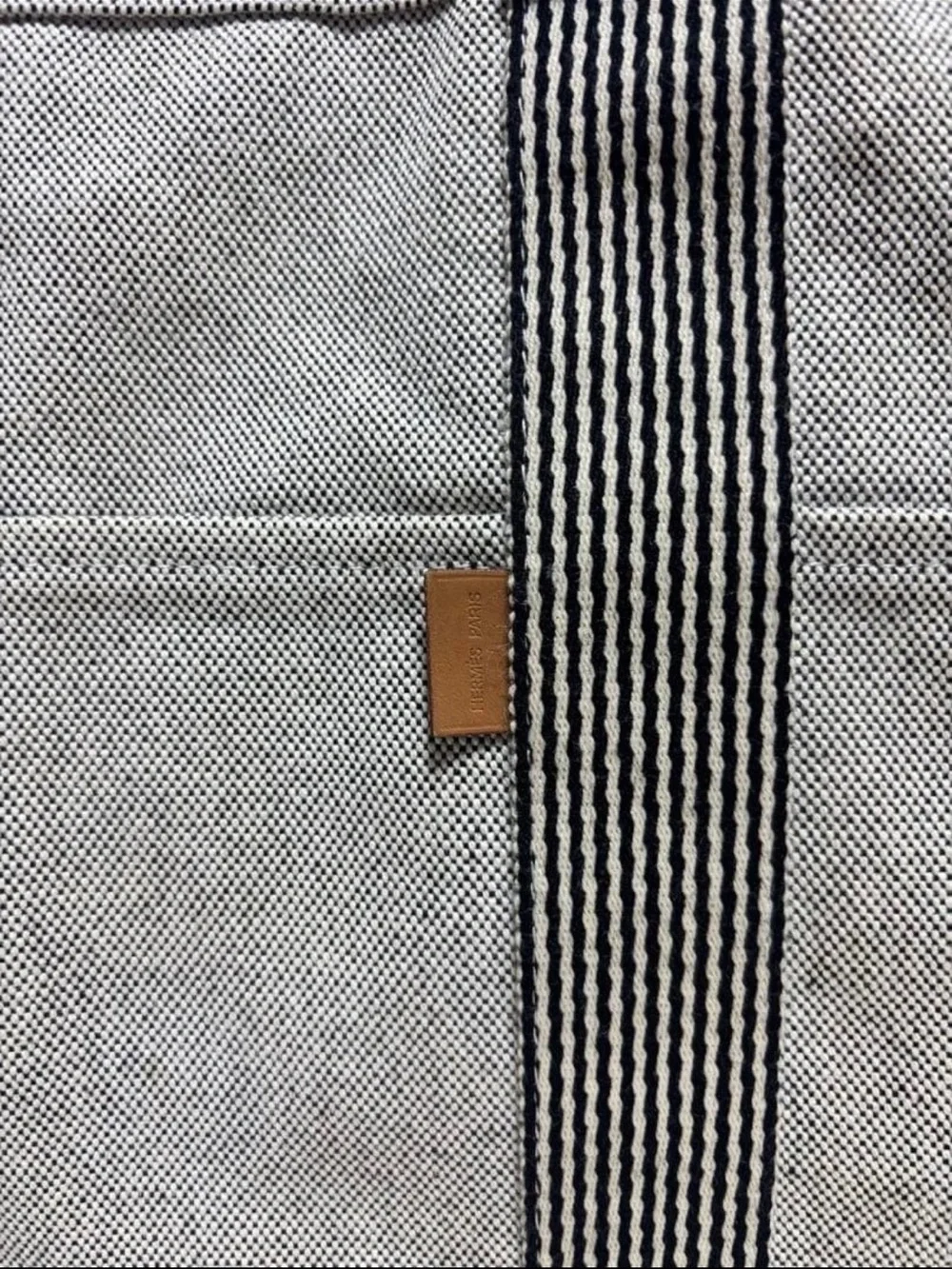 Hermes Natural Canvas Tote with Black Striped Handles